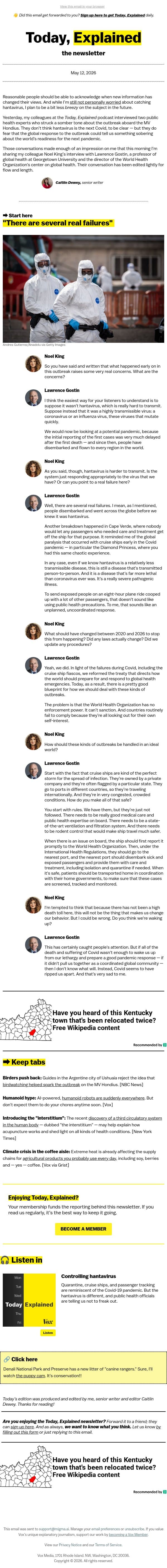 Where the hantavirus response went wrong email from Vox screenshot