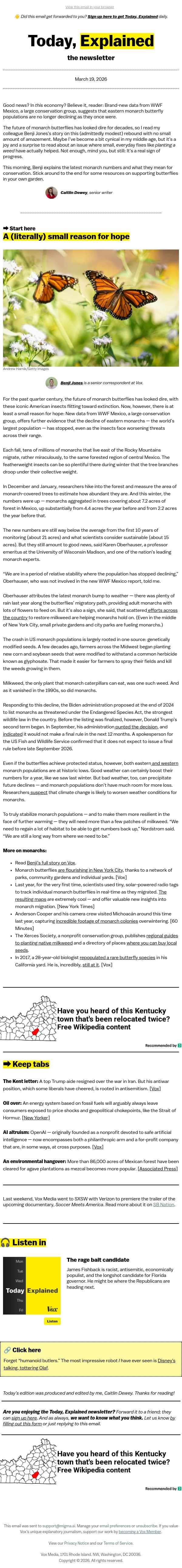 A tiny win for the monarch butterfly email from Vox screenshot