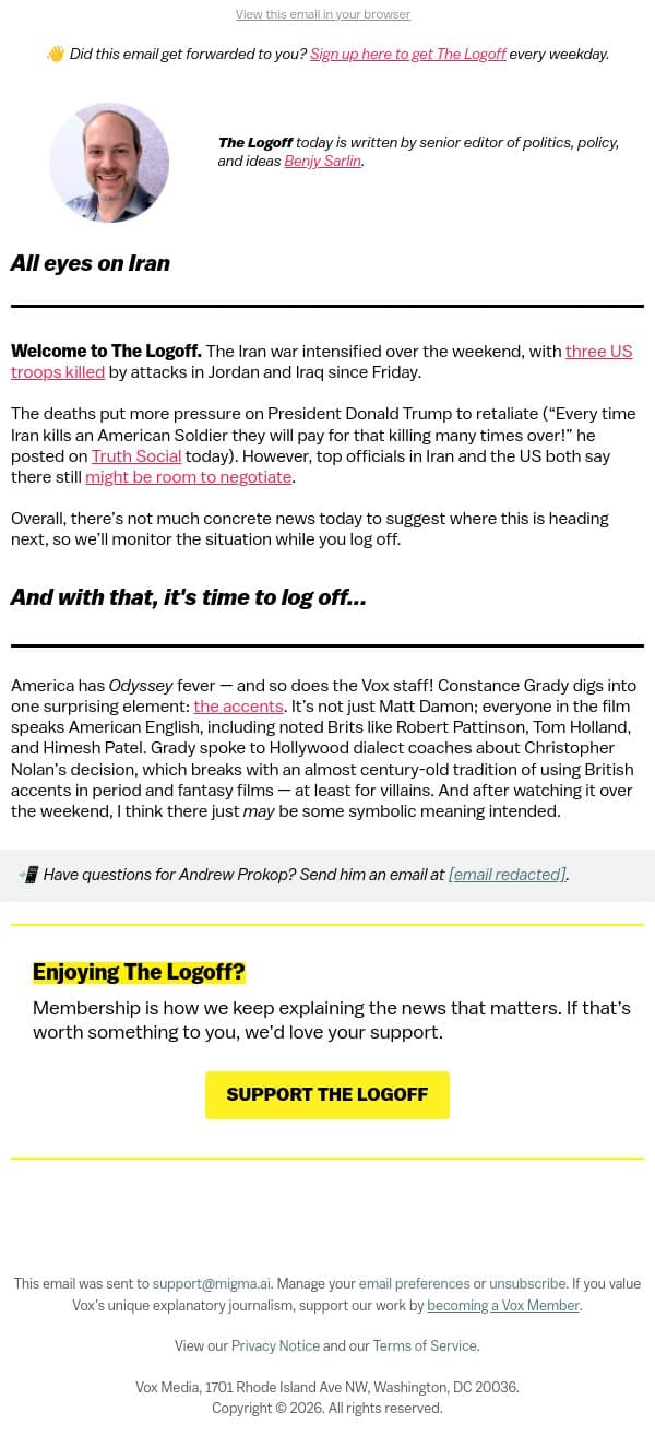 All eyes on Iran email from Vox screenshot