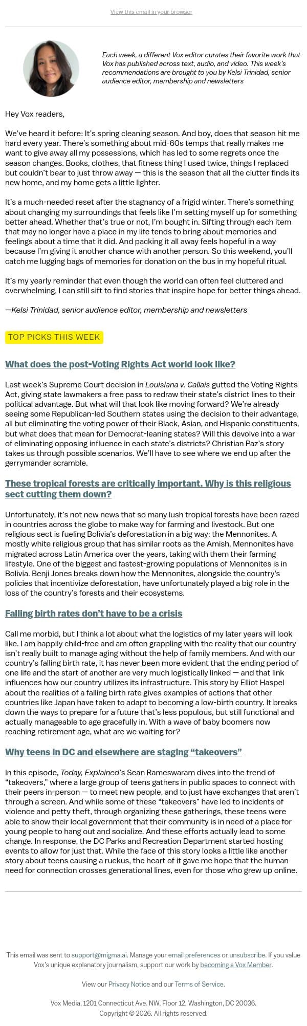 Why are Mennonites cutting down tropical forests? email from Vox screenshot