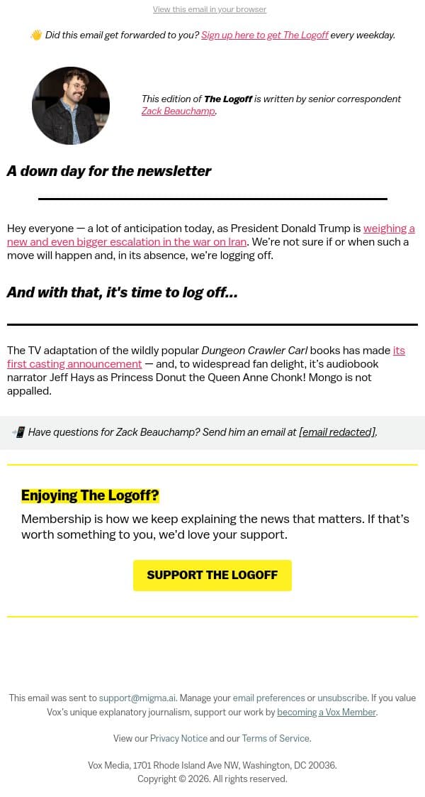 Logging off email from Vox screenshot