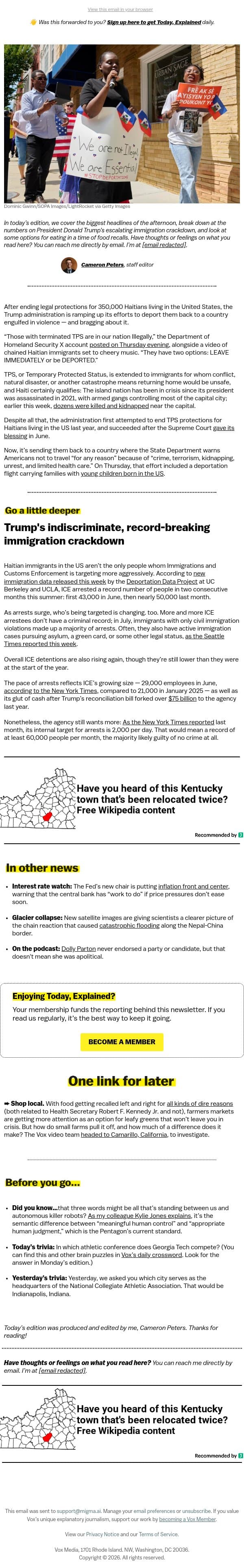 Trump's new mass deportation target email from Vox screenshot