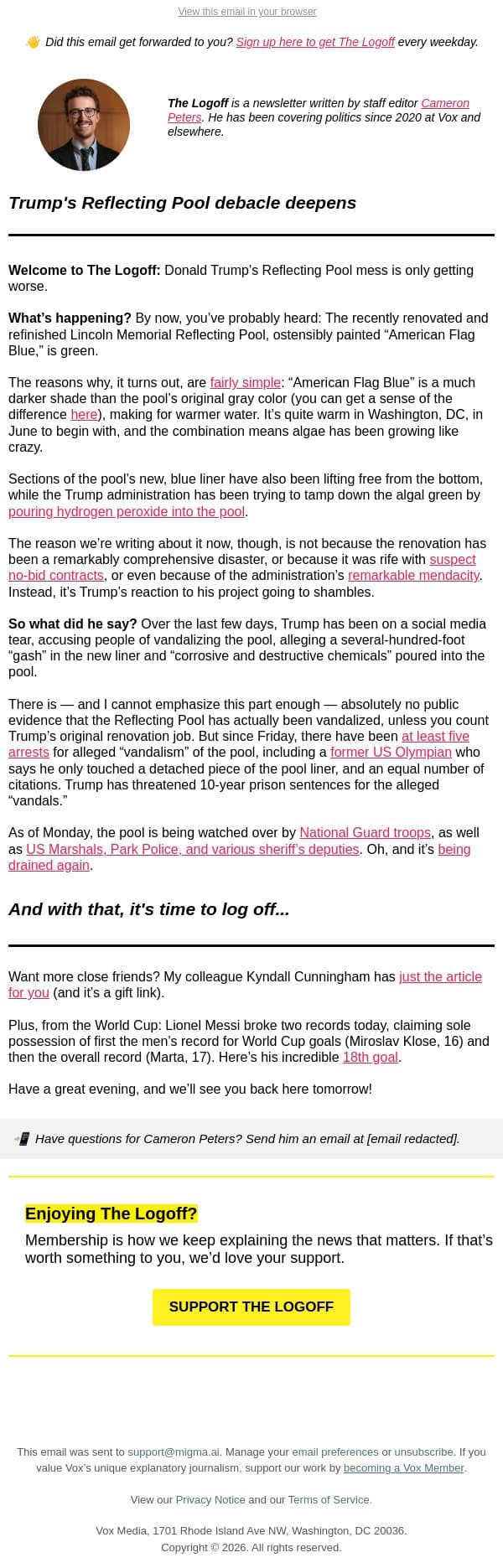 Trump's Reflecting Pool debacle deepens email from Vox screenshot