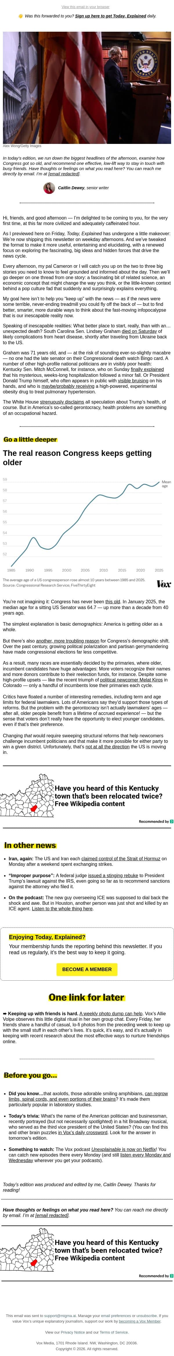 How Congress got so old email from Vox screenshot