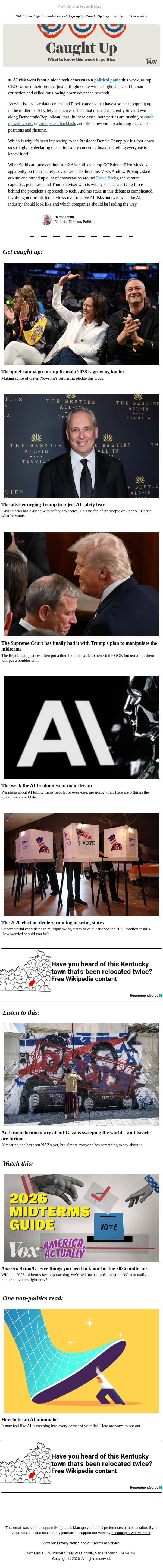 The AI political panic email from Vox screenshot