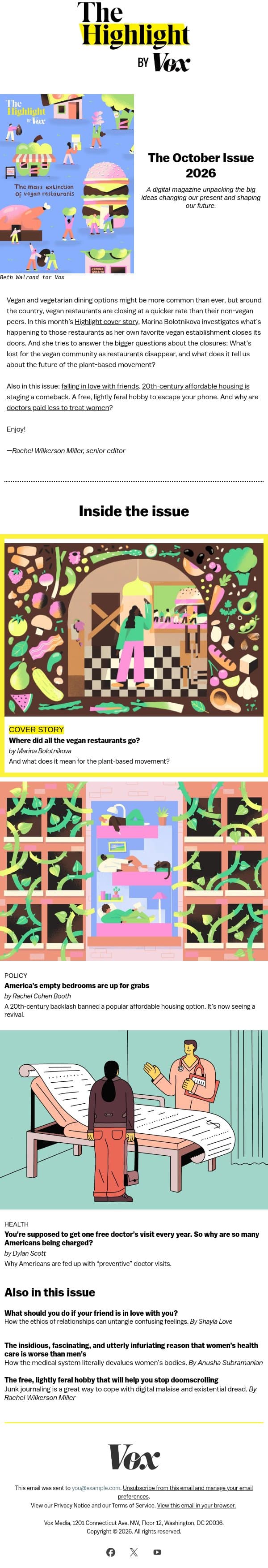 The mass extinction of vegan restaurants email from Vox screenshot