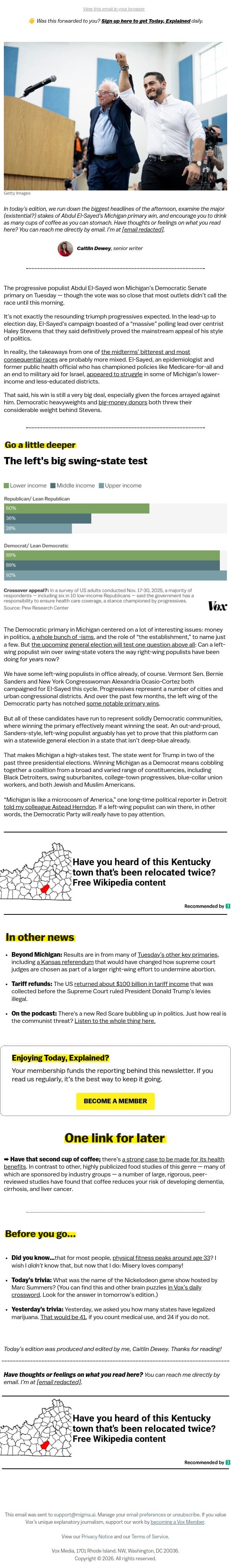 A different kind of Midwestern Democrat email from Vox screenshot