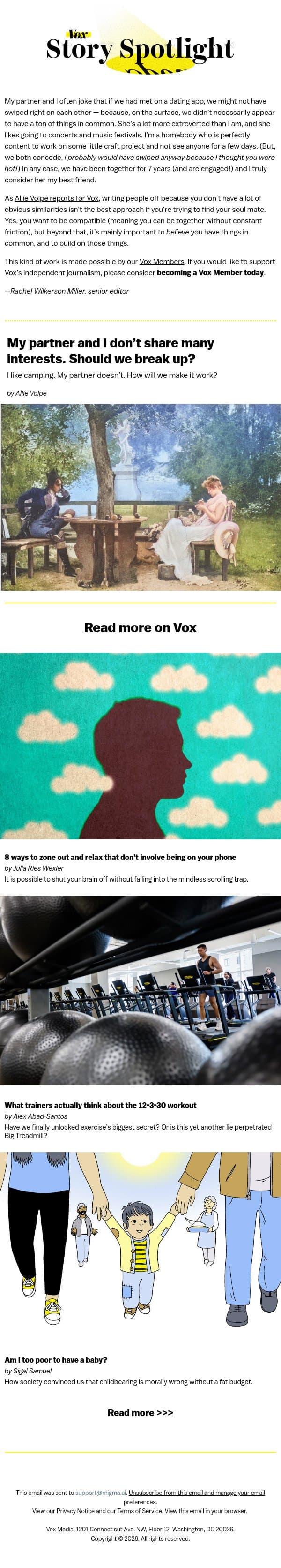 My partner and I don’t share many interests. Should we break up? email from Vox screenshot