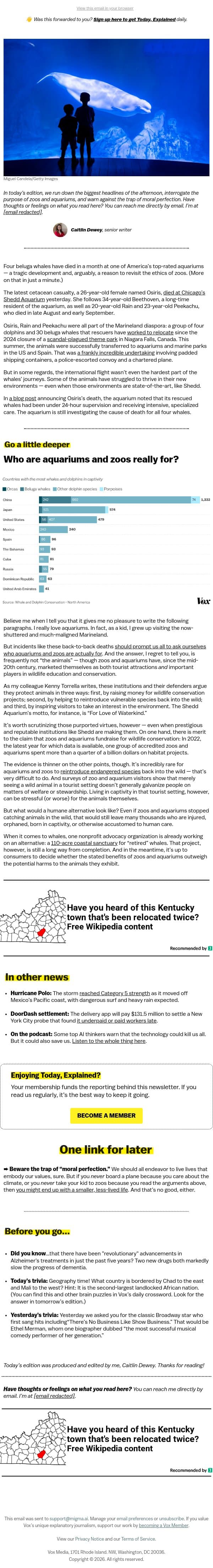 The uncomfortable truth about aquariums email from Vox screenshot