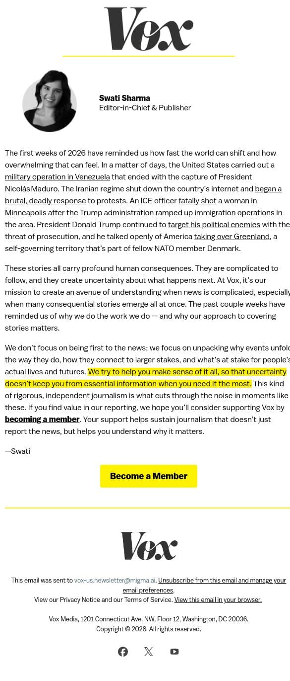 Vox's Editor on making sense of a changing world email from Vox screenshot
