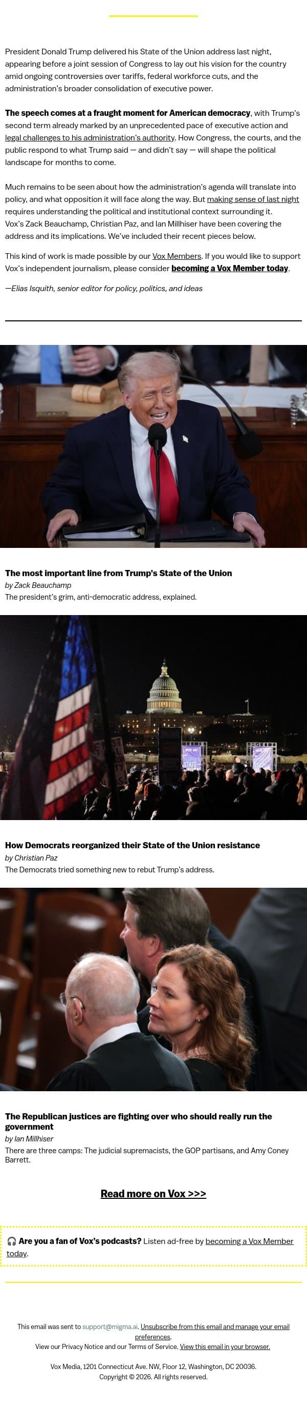 A State of the Union that stokes the divide email from Vox screenshot