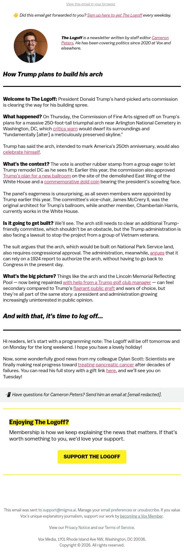 How Trump plans to build his arch email from Vox screenshot
