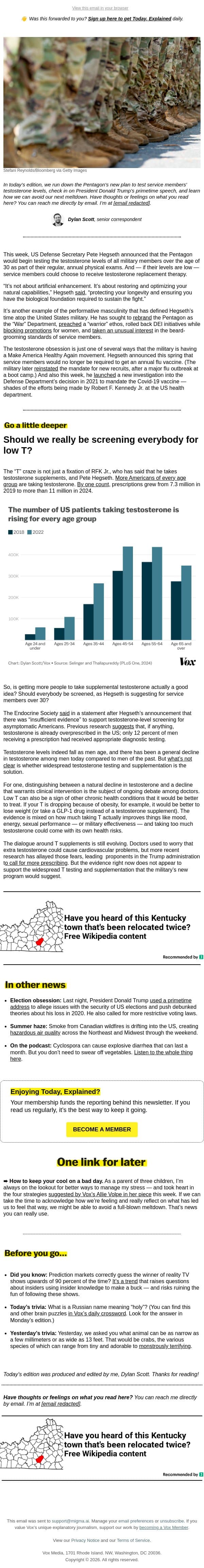 Hegseth's high-T military email from Vox screenshot