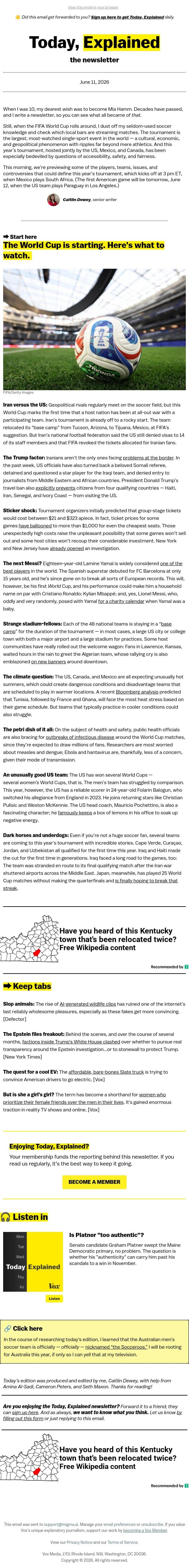 9 reasons to watch the World Cup email from Vox screenshot