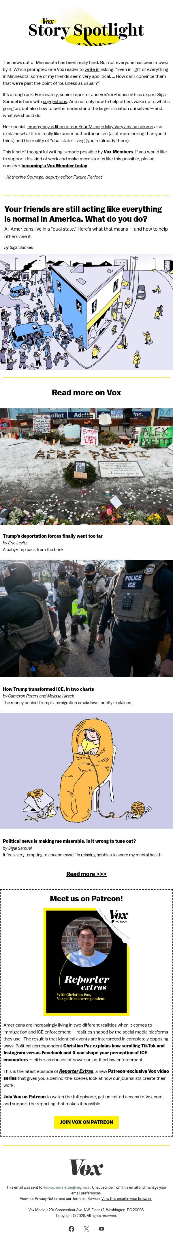Your friends are acting like everything is normal in America email from Vox screenshot