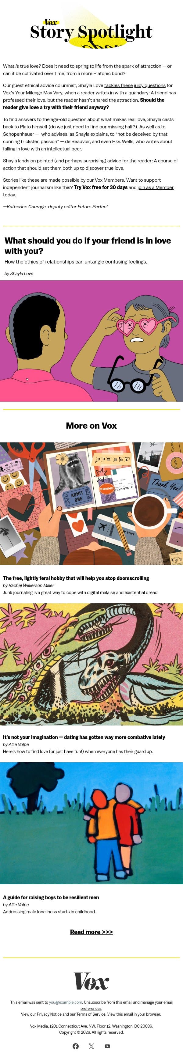 What if your friend is in love with you? email from Vox screenshot