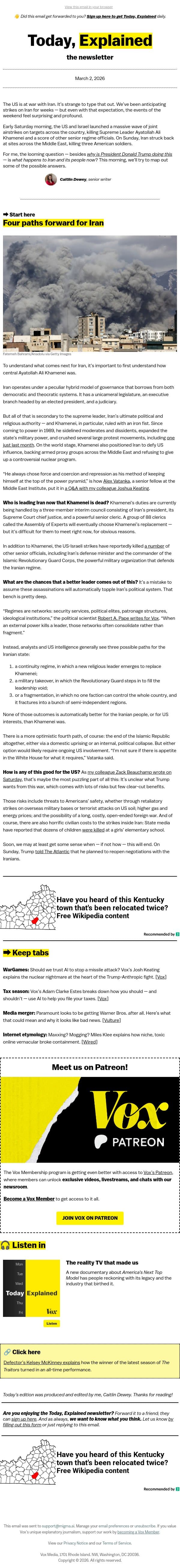 What comes next for Iran email from Vox screenshot