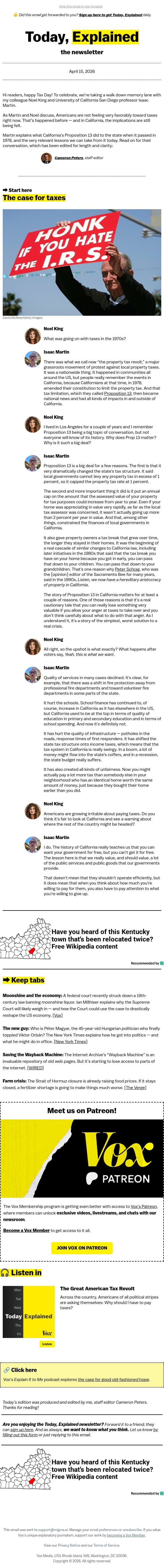 The case for taxes email from Vox screenshot