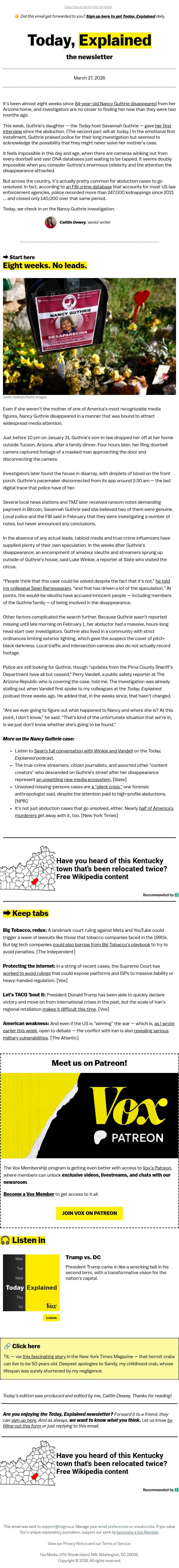 Where is Nancy Guthrie? email from Vox screenshot