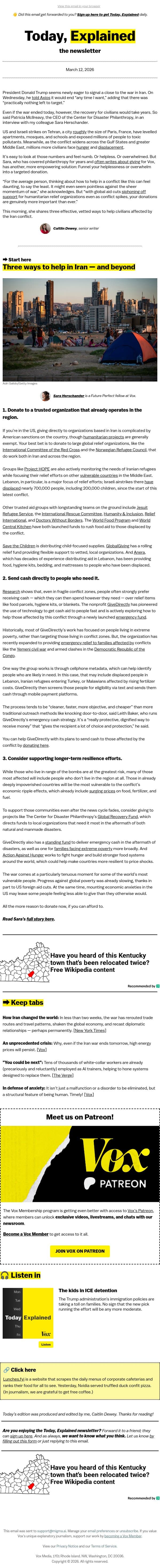 How to help people suffering in Iran email from Vox screenshot