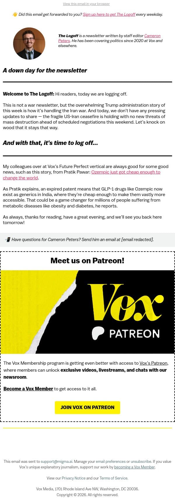 Some good global health news before you log off email from Vox screenshot