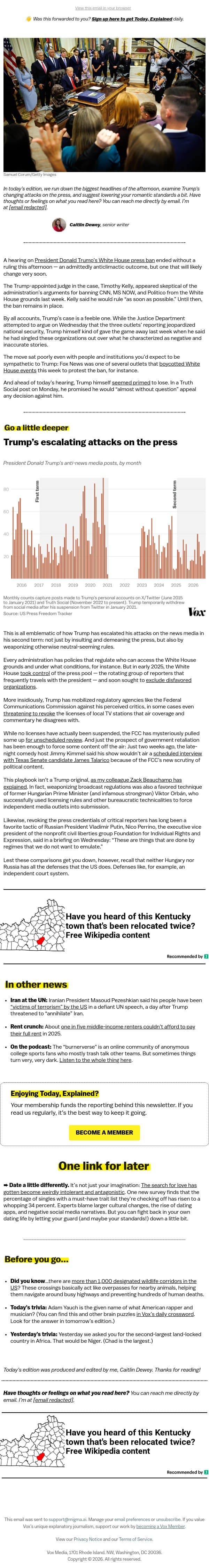 Trump is bracing to lose his latest fight with the press email from Vox screenshot