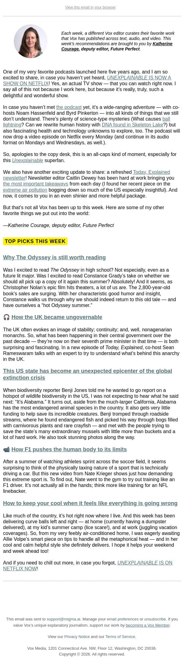 The Odyssey, F1, and more from Vox this week email from Vox screenshot