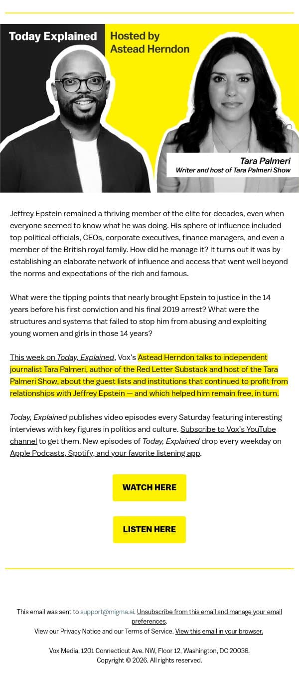 Jeffrey Epstein's sphere of influence email from Vox screenshot