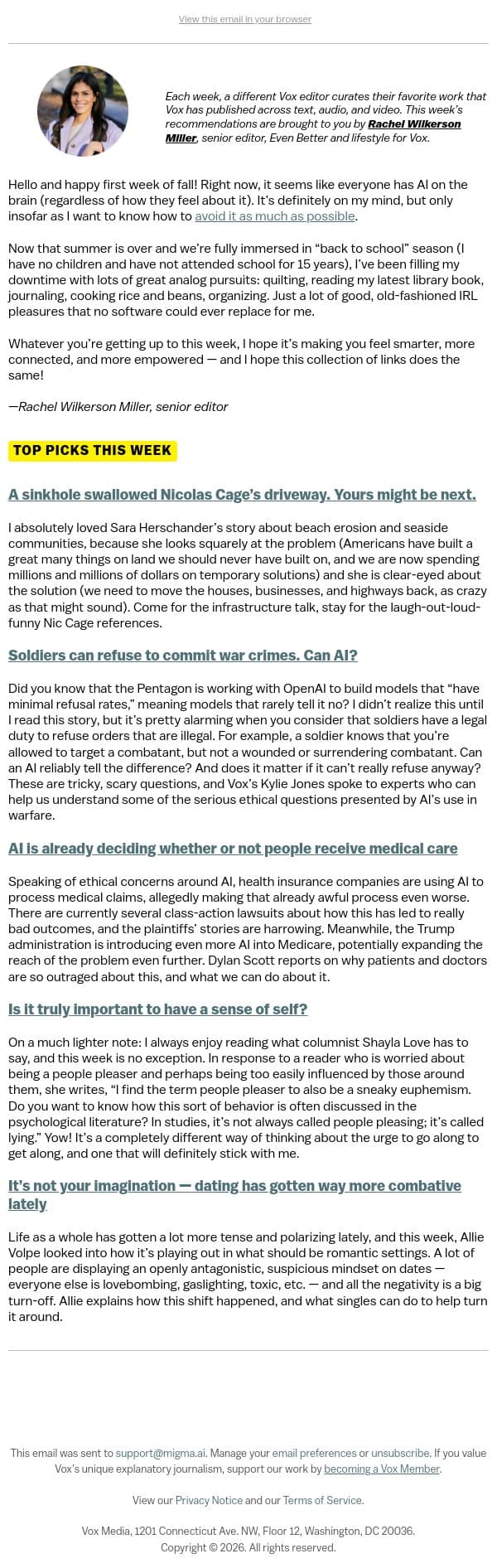 The era of antagonistic dating 💔 email from Vox screenshot