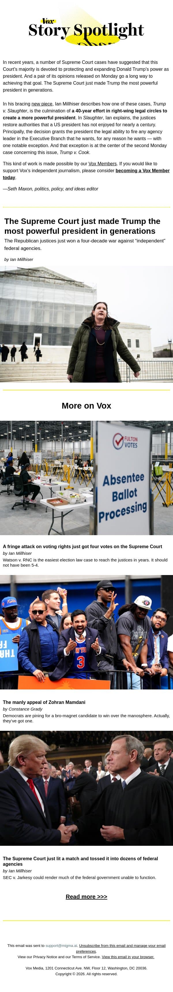 SCOTUS made Trump the most powerful president in generations email from Vox screenshot