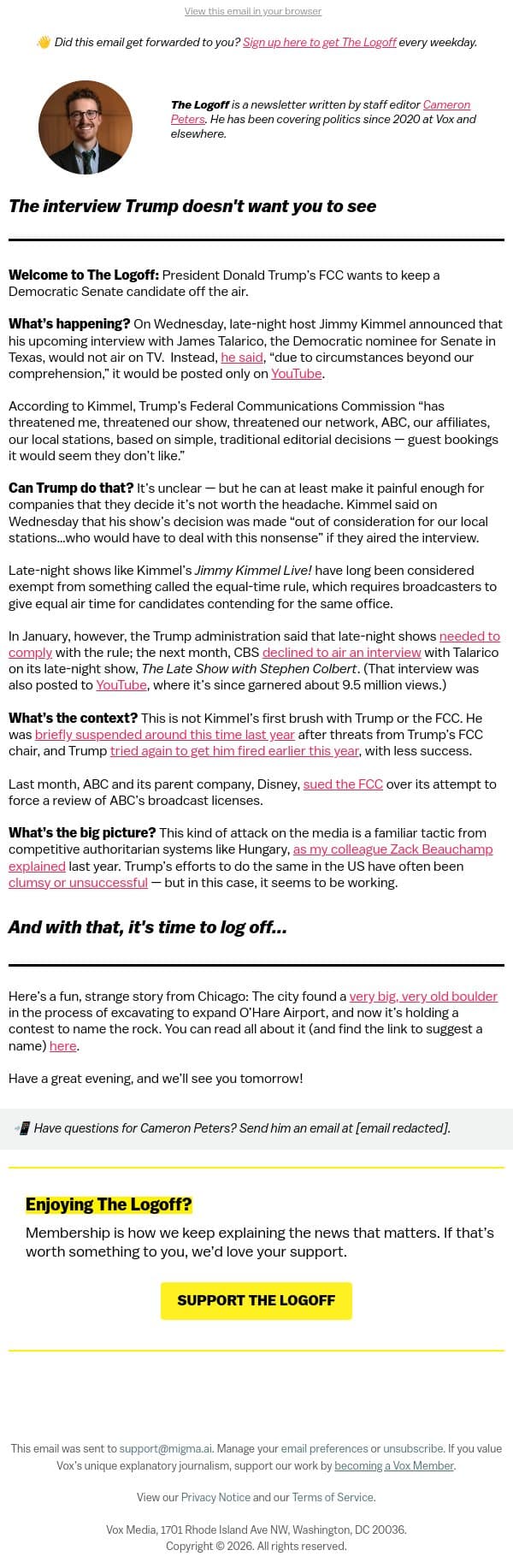 The interview Trump doesn't want you to see email from Vox screenshot
