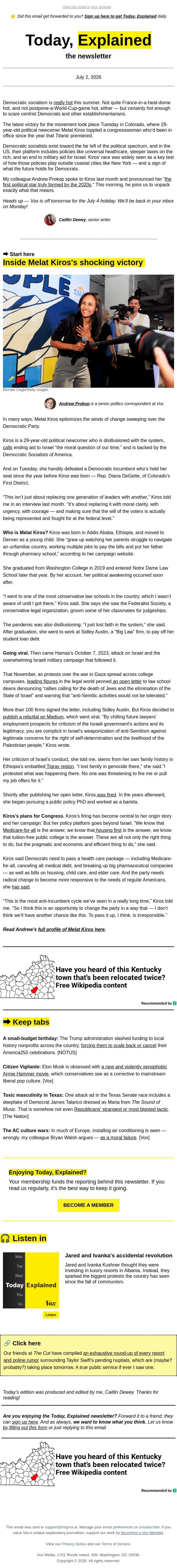 The first political star of the 2020s email from Vox screenshot