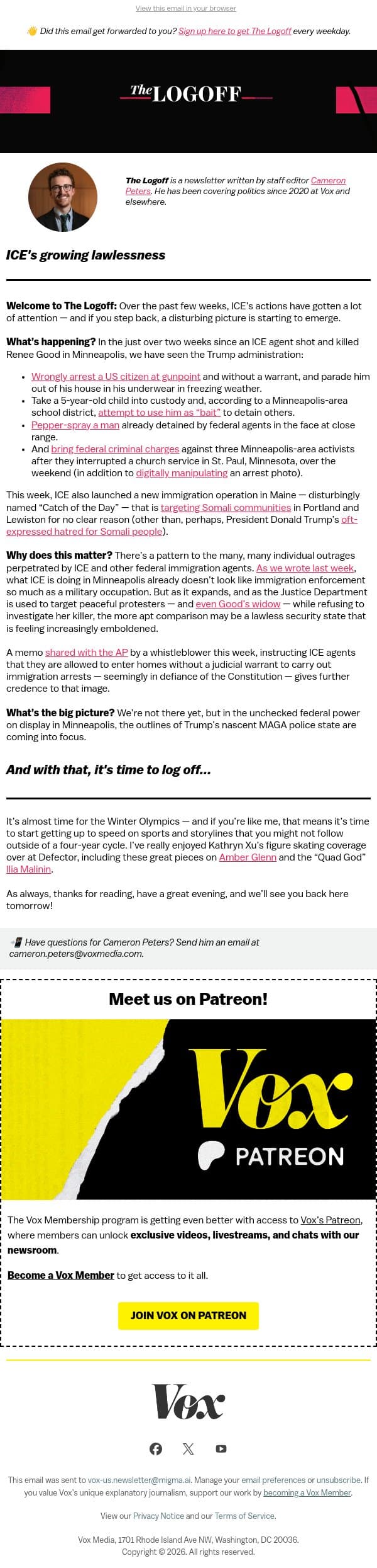 ICE's growing lawlessness email from Vox screenshot