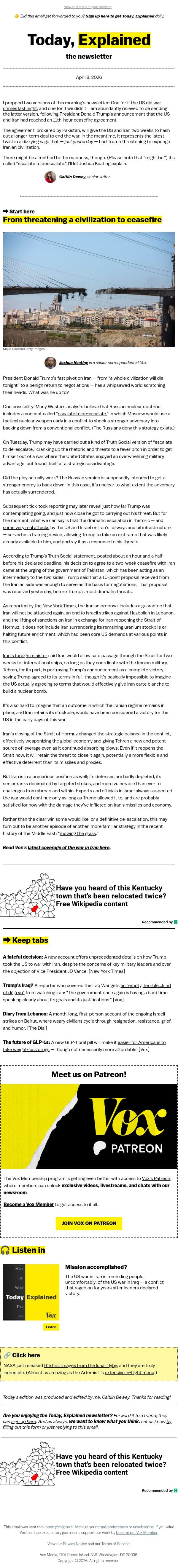 Trump threatens his way to an Iran off-ramp email from Vox screenshot