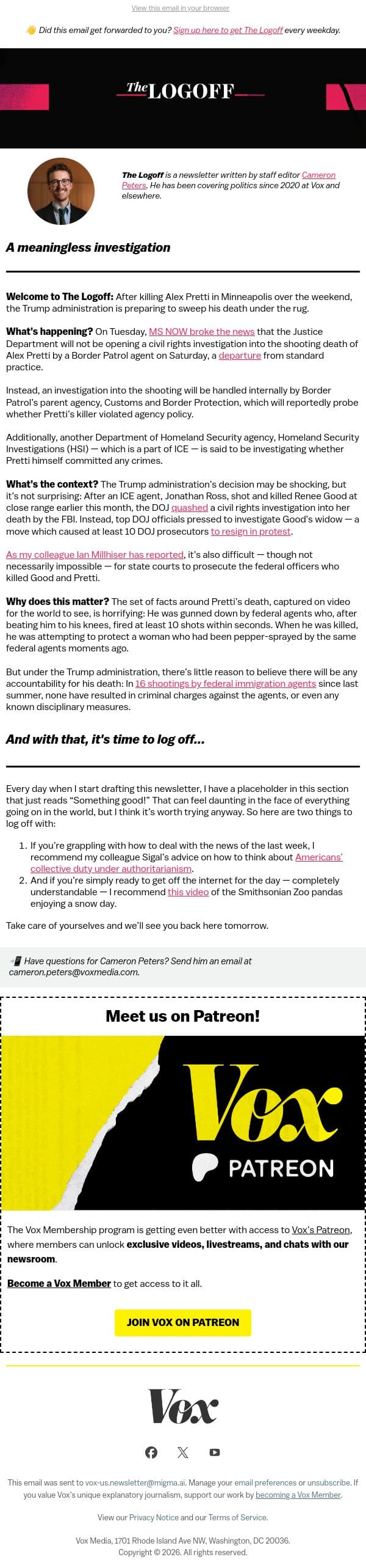 A meaningless investigation email from Vox screenshot