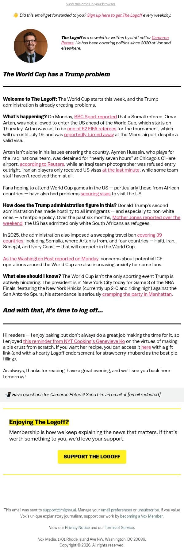 The World Cup has a Trump problem email from Vox screenshot