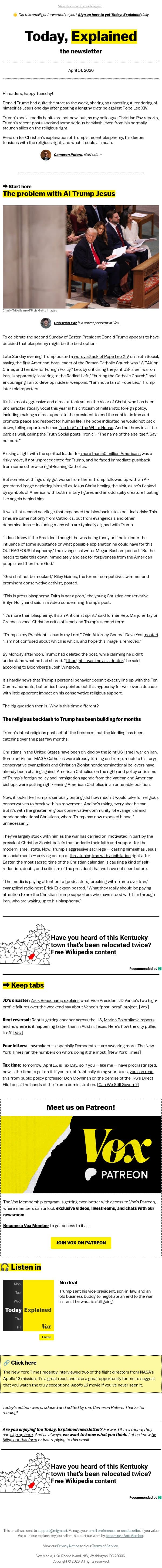 The problem with AI Trump Jesus email from Vox screenshot