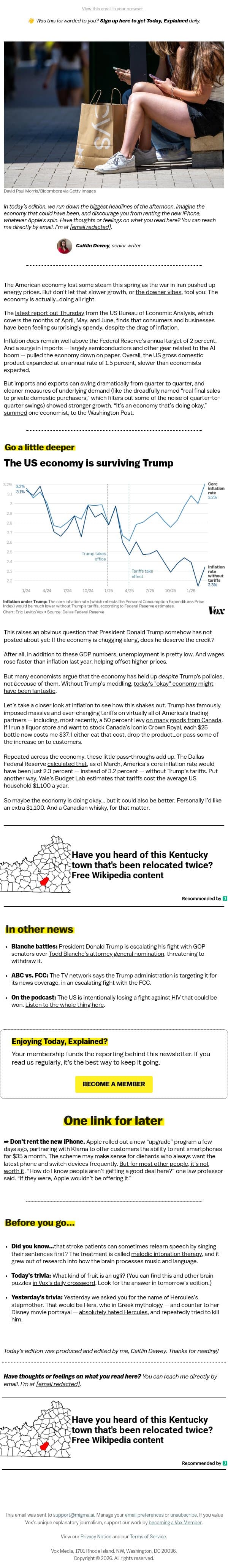 Trump’s merely “okay” economy email from Vox screenshot