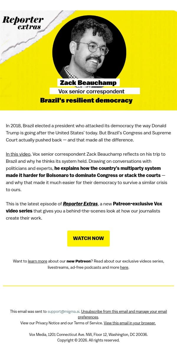 How does democracy survive an authoritarian ruler? email from Vox screenshot