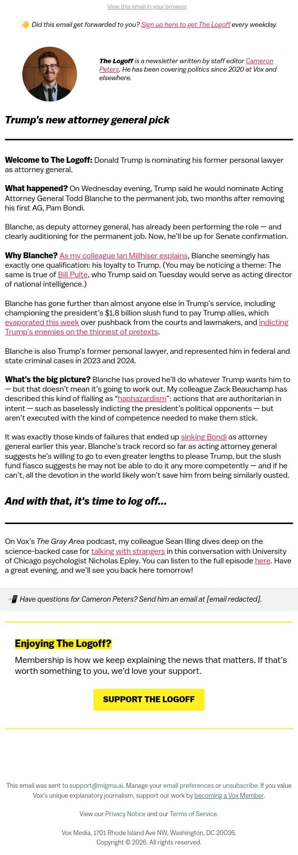 Trump's new attorney general pick email from Vox screenshot