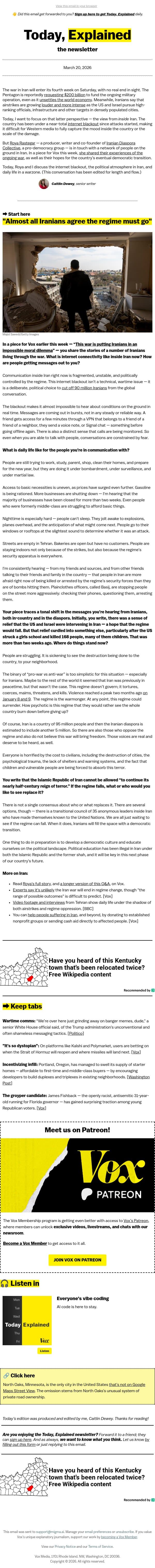 What life is like in Iran right now email from Vox screenshot