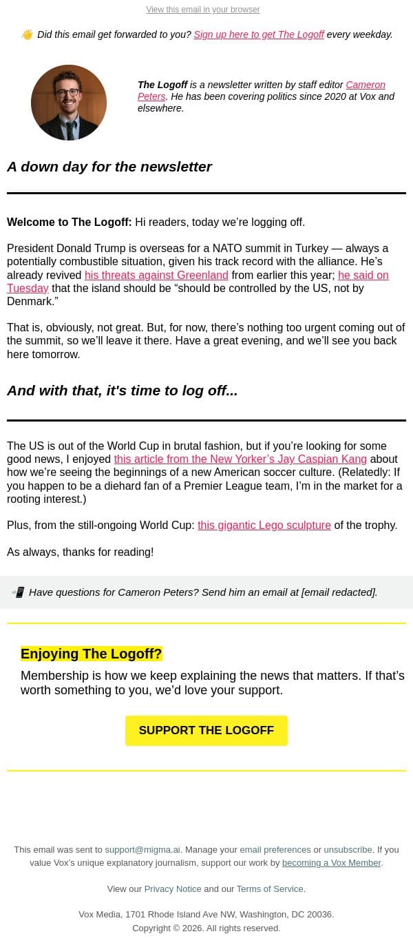 Log off with some good news for American soccer email from Vox screenshot