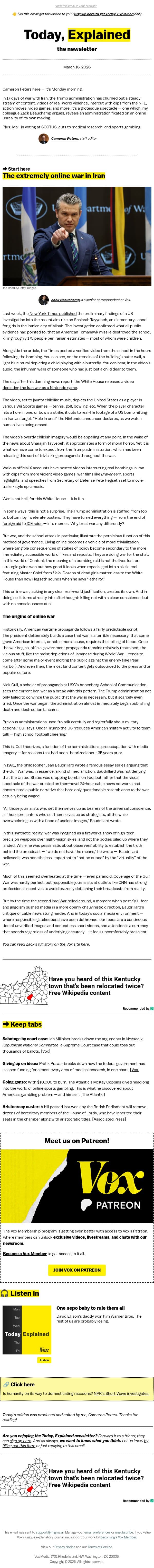 The extremely online war in Iran email from Vox screenshot