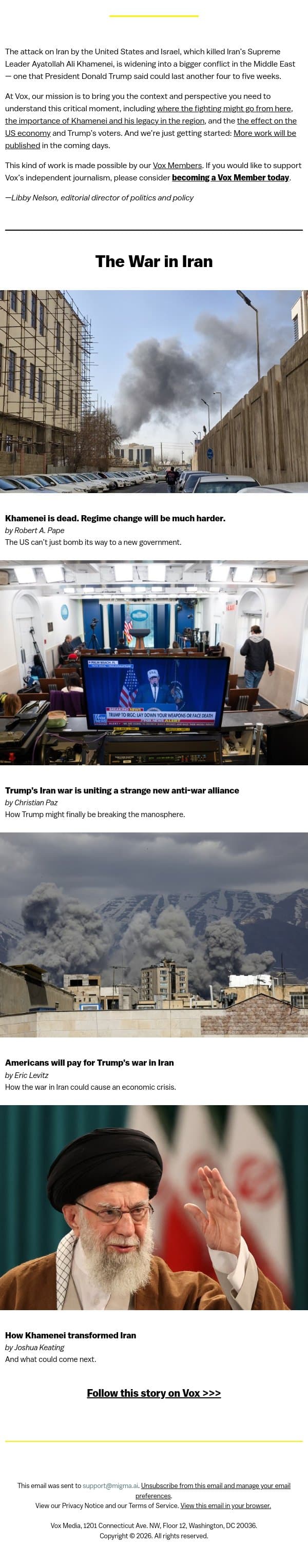 The widening conflict in the Middle East email from Vox screenshot