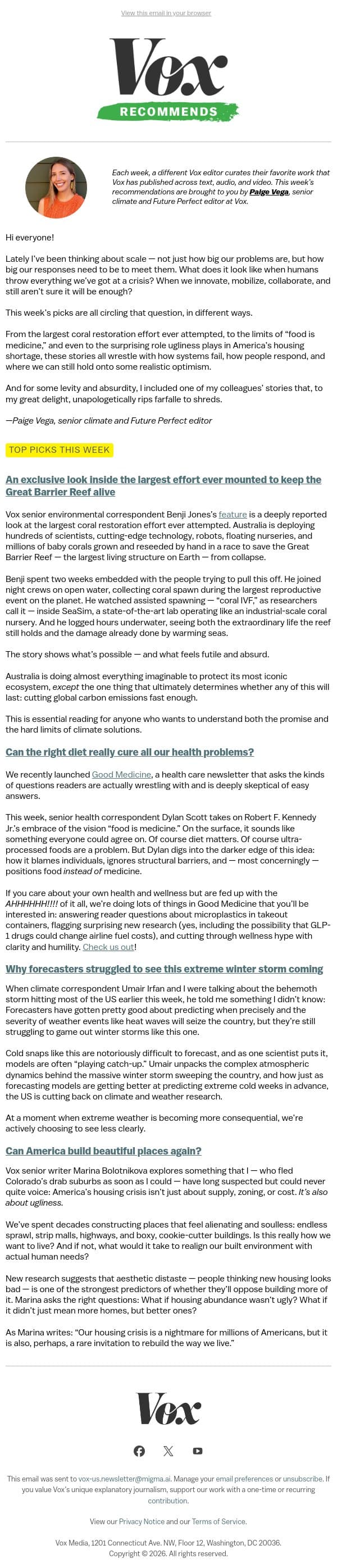 Can the Great Barrier Reef be saved? email from Vox screenshot