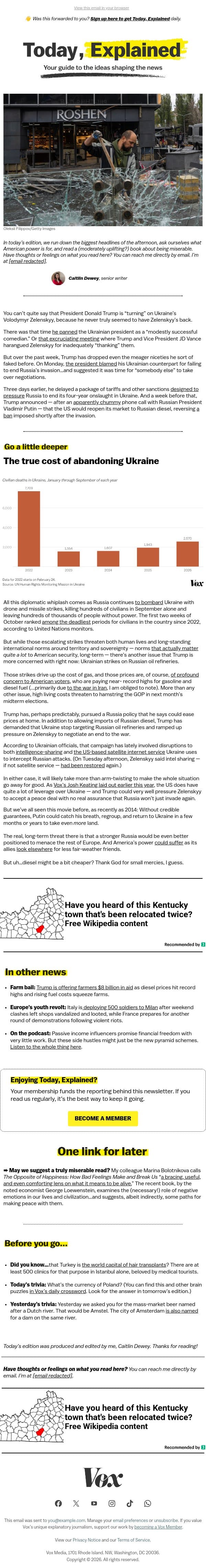 Is the US abandoning Ukraine? email from Vox screenshot