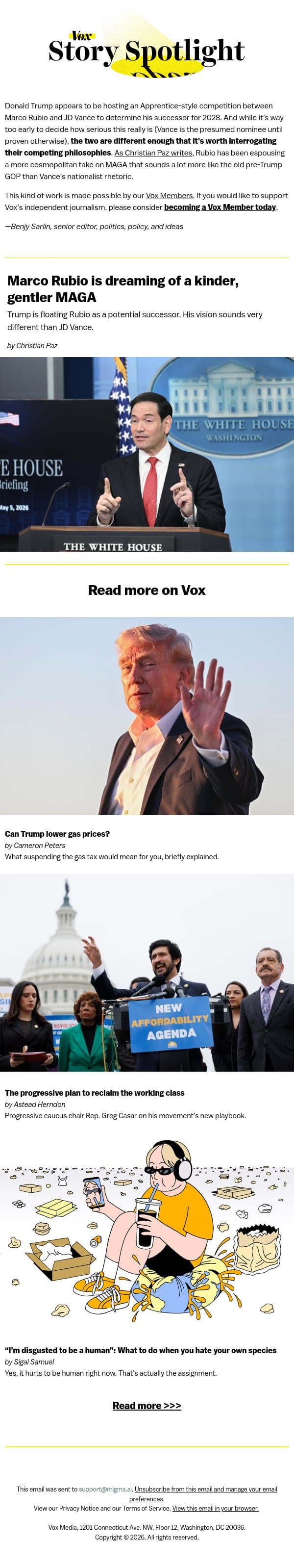 Marco Rubio is dreaming of a kinder, gentler MAGA email from Vox screenshot