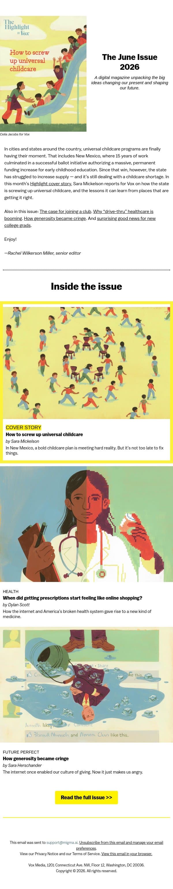 How to screw up universal childcare email from Vox screenshot