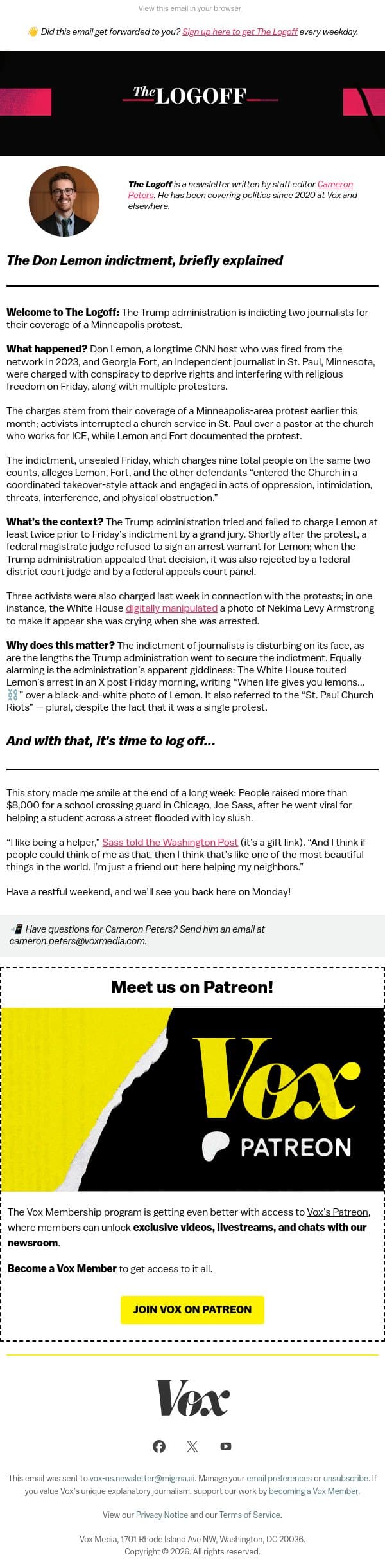 The Don Lemon indictment, briefly explained email from Vox screenshot