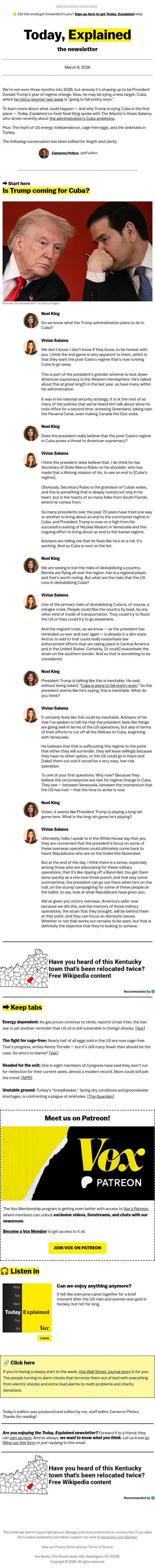 Is Trump coming for Cuba? email from Vox screenshot
